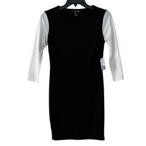 Forever 21- Black and Cream White Long Sleeve Dress (S) NWT